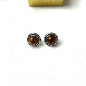 Sterling Silver Round Honey Amber Earrings